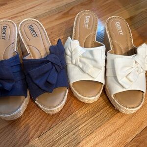 Born Navy and Cream Espadrilles with Bow / Size 7 - both worn once.